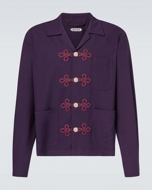 Bode Astor Embroidered Wool Shirt - Blue