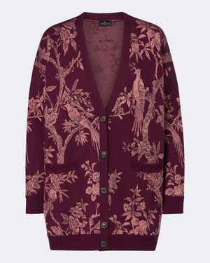 Etro Cardigan De Jacquard Floral En Mezcla De Lana - Morado
