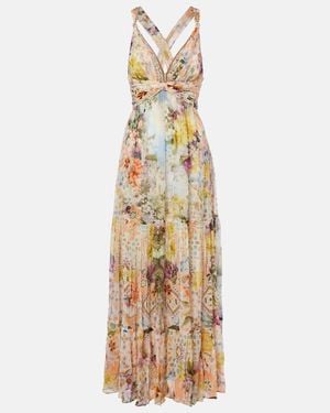 CAMILLA Embellished Floral Silk Maxi Dress - Metallic