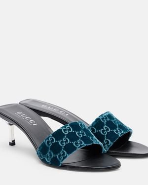 Gucci Mules De Terciopelo Con Gg - Azul