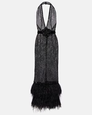 Dolce & Gabbana Vestido De Fiesta Transparente Con Lentejuelas Y Plumas - Negro