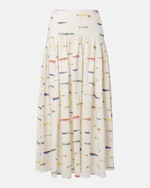 STAUD Procida Printed Linen Maxi Skirt - Natural