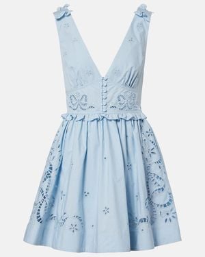 Self-Portrait Broderie Anglaise Cotton-Blend Minidress - Blue