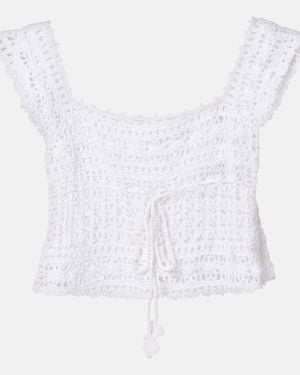 Anna Kosturova Deauville Crochet Cotton Crop Top - White