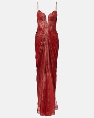 Maria Lucia Hohan Cecilia Draped Silk Muslin Bustier Gown - Red