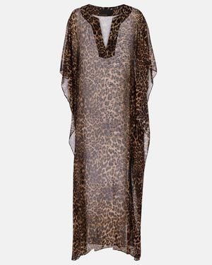 Nili Lotan Erica Leopard-Print Semi-Sheer Silk Kaftan - Brown