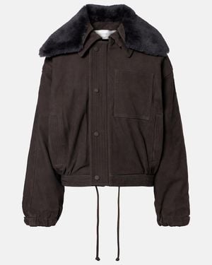 Victoria Beckham Shearling-Trimmed Suede Blouson Jacket - Black