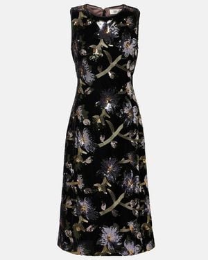 Diane von Furstenberg Coral Sequined Floral Midi Dress - Black