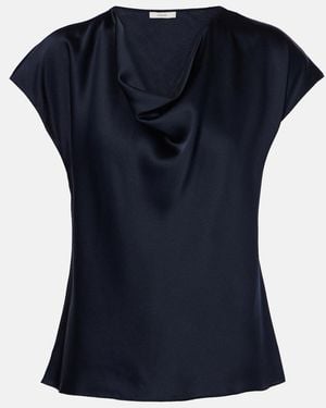 Vince Draped Silk Satin Top - Blue