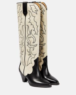 Isabel Marant Leila Leather And Suede Cowboy Boots - Natural