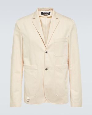 Jacquemus La Veste Jean Notched-lapel Cotton And Linen-blend Jacket - Natural