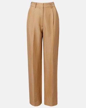 Blazé Milano Fox Linen-Blend Straight Pants - Natural