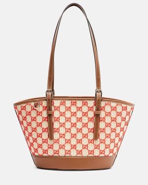 Gucci Gg Small Raffia-Effect Tote Bag - Red