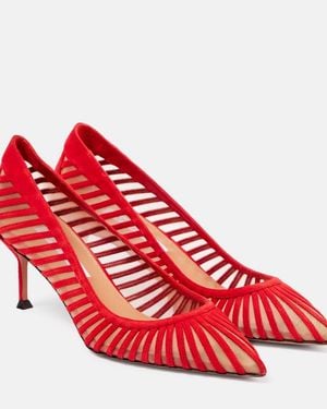 Aquazzura Passions 65 Suede And Mesh Court Shoes - Red