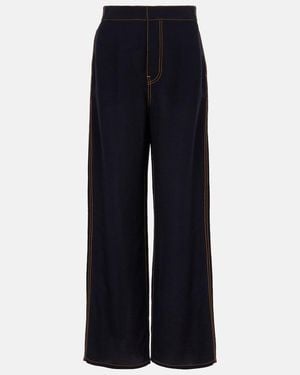 Alaïa Tailored Wool-Blend Georgette Wide-Leg Pants - Blue