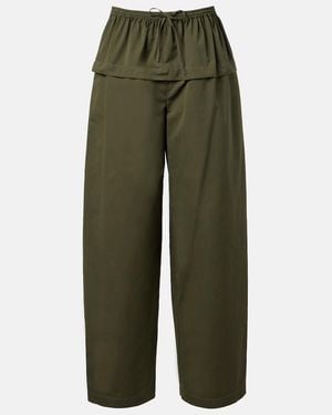 Alaïa Peplum Cotton Tapered Pants - Green