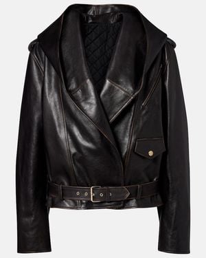 Alaïa Hooded Leather Biker Jacket - Black