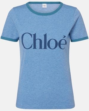 Chloé Logo Cotton-Blend Jersey T-Shirt - Blue