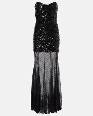 Rebecca Vallance Diana Sequined Mesh-Trimmed Gown - Black