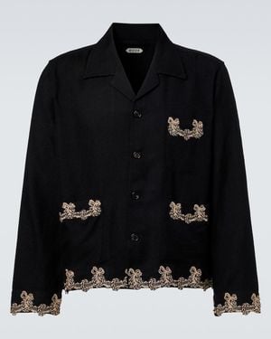Bode Laurelist Wool Flannel Overshirt - Black