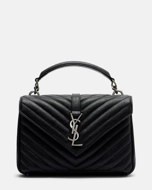 Saint Laurent College Medium Chain Mittelgroße Schultertasche Aus Gestepptem Strukturiertem Leder - Schwarz