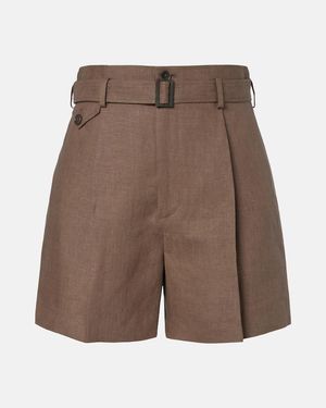 Ralph Lauren Denise Belted Linen Shorts - Brown