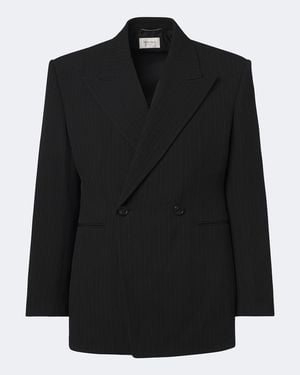 Saint Laurent Chalk Stripe Wool-Blend Grain De Poudre Blazer - Black