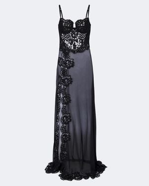 Dolce & Gabbana Lace-Trimmed Silk And And Cotton-Blend Gown - Black