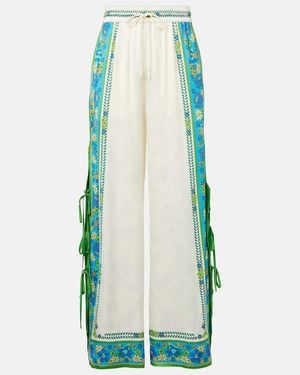 ALÉMAIS Vivianna Printed High-Rise Wide-Leg Pants - Blue