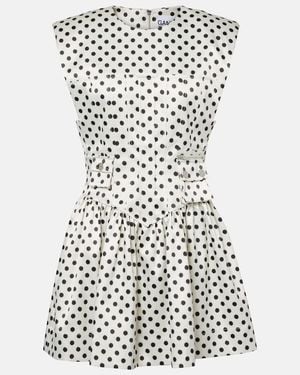 Ganni Polka Dot Satin Mini Dress With Corset - White