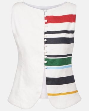 Cala De La Cruz Genova Striped Linen Top - White