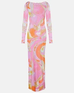PUCCI Orchidee Sheer Tulle Maxi Dress - Pink