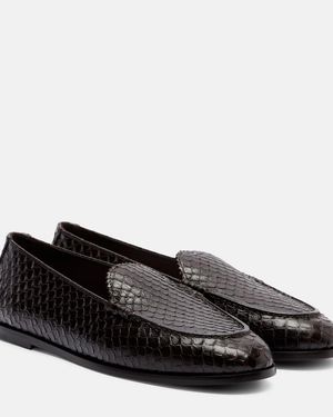 Aquazzura University Snake-Effect Leather Loafers - Black