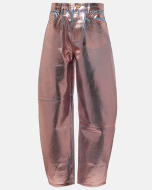 Ganni Metallic Barrel-Leg Jeans - Red