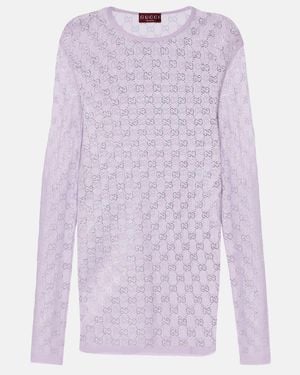 Gucci Gg Crystal Silk Top - Purple