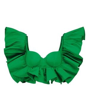 McQueen Ruffled Twill Top - Green
