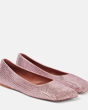 AMINA MUADDI Ane Embellished Satin Ballet Flats - Pink