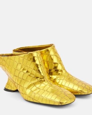 Dries Van Noten Croc-Effect Leather Wedge Mules - Yellow