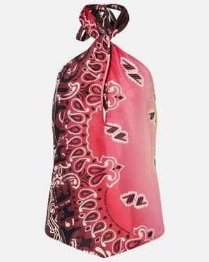 The Attico Printed Halterneck Silk Top - Red