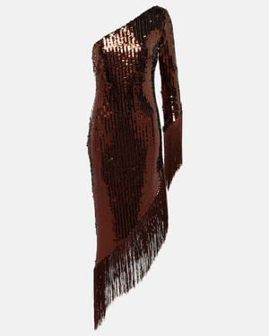 Taller Marmo Aventador Disco Sequined Fringed Midi Dress - Purple