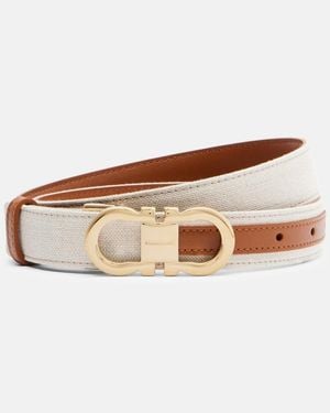 Ferragamo Guertel Gancini Aus Canvas Und Leder - Braun