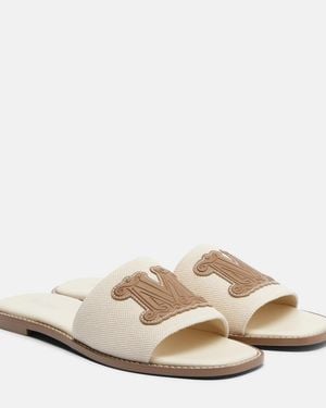 Max Mara Caucaso Leather-Trimmed Canvas Slides - Natural