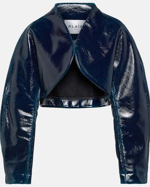 Alaïa Coated Wool Cropped Jacket - Blue