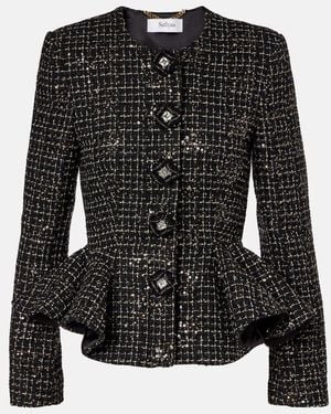 Safiyaa Tomomi Sequined Peplum Tweed Jacket - Black
