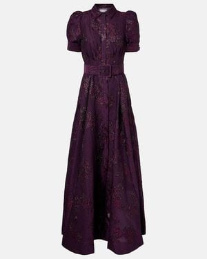Rebecca Vallance Afina Belted Floral Brocade Gown - Purple