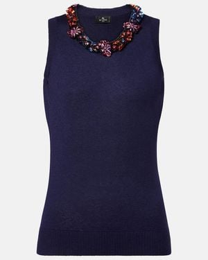 Etro Embellished Silk And Cashmere Top - Blue