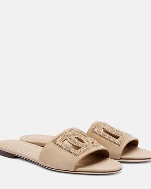 Dolce & Gabbana Dg Crystal-Embellished Suede Slides - Natural