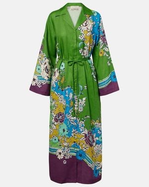 ALÉMAIS Nanci Printed Linen Shirt Dress - Green