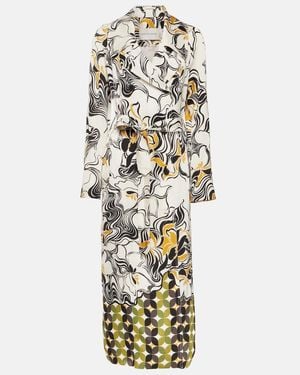 Dries Van Noten Bedruckter Zweireihiger Mantel Aus Satin - Mettallic