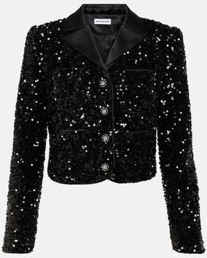 Self-Portrait Sequined Cropped Jacket - Black
